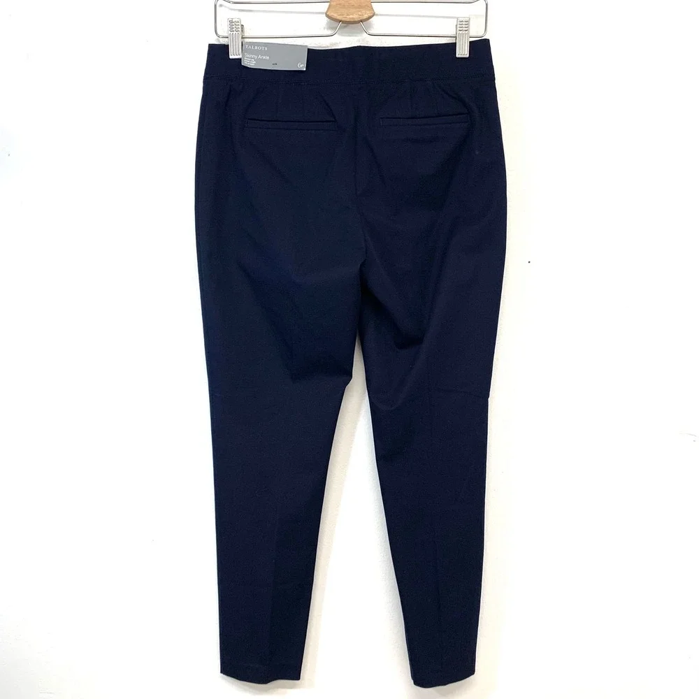 Talbots Skinny Ankle Pants Navy Blue 6P Stretch Elastic Waist Business New